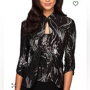 Stunning Alex Evenings Sequin Twinset Black Silver Jacket & Top